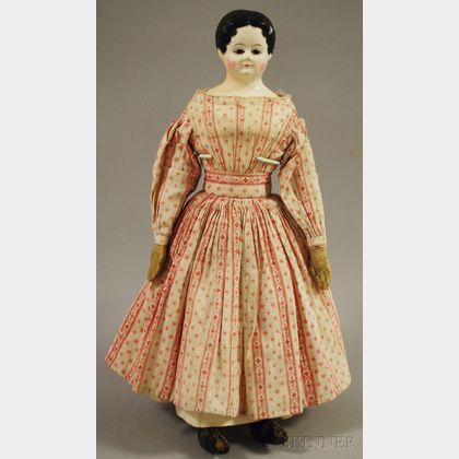 Early Glass-eyed Papier-mache Shoulder Head Doll