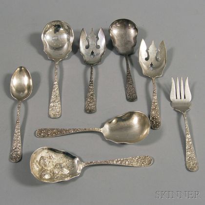 Small Group of Stieff "Rose" Sterling Silver Flatware Serving Items