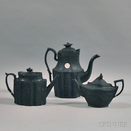 Three Black Basalt Teapots