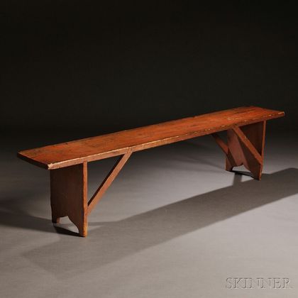 Shaker Salmon Red-painted Pine Bench
