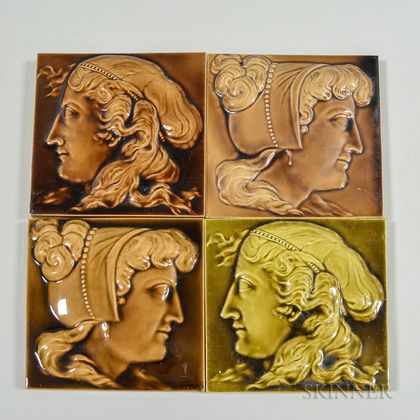 Four Minton & Hollins Company Art Pottery Tiles 