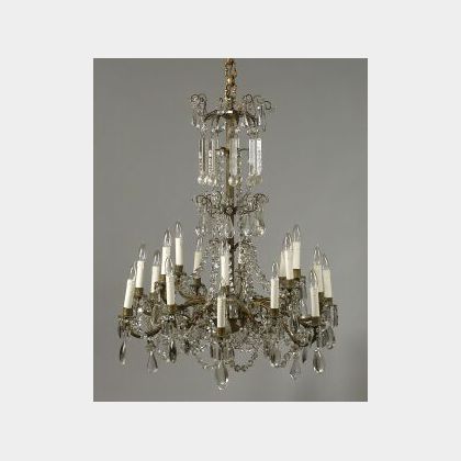 Louis XVI-style Brass and Crystal Eighteen Light Chandelier