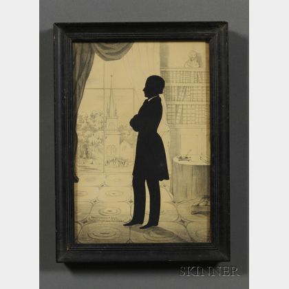 Auguste Edouart (French/American, 1789-1861) Silhouette Portrait of a Gentleman Standing in a Library.