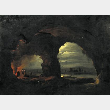 Italian School, 18th Century Style Night Camp in a Grotto by the Sea