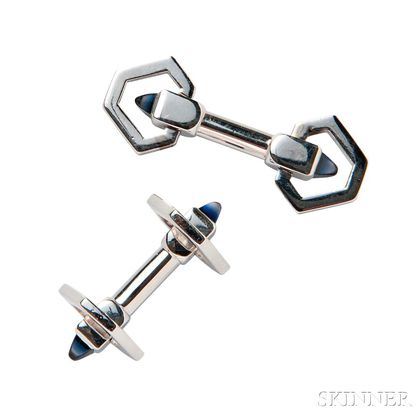 18kt White Gold and Sapphire Cuff Links