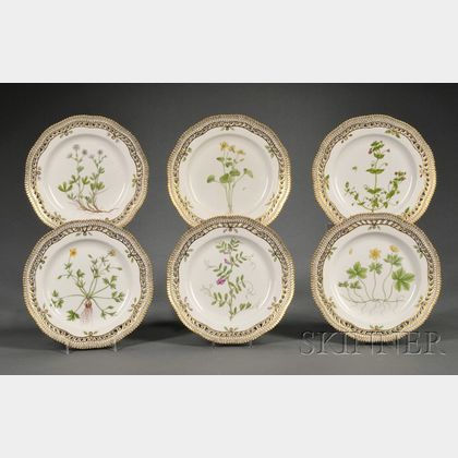 Six Royal Copenhagen Floral Danica Porcelain Bread Plates