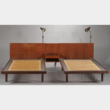Two Hans Wegner Beds, Two Lamps, and a Side Table
