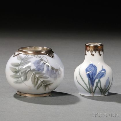 Two Royal Copenhagen Sterling Silver-mounted Porcelain Vases