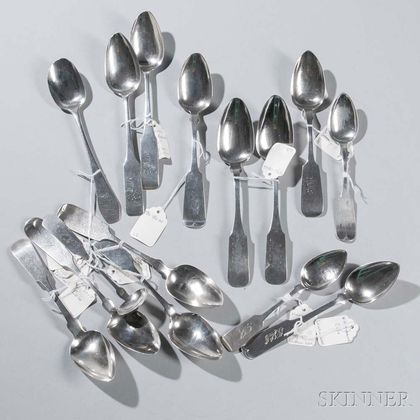 Fifteen Coin Silver Tablespoons and a Sauce Ladle