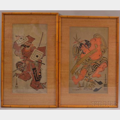 Two Tan-e Woodblock Prints Depicting Warriors