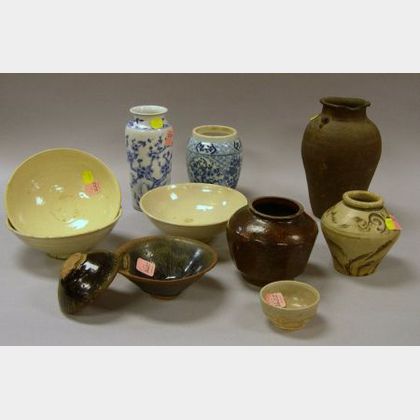 Eleven Assorted Asian Pottery and Porcelain Bowls and Vases. 