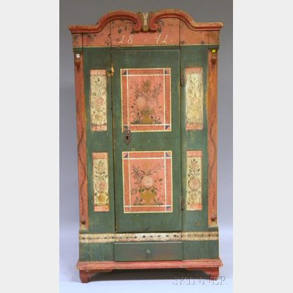 Northern European Polychrome Paint-decorated Pine Armoire