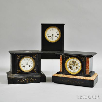 Three Belgian Slate Mantel Clocks