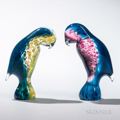 Two Wedgwood Glass Parrots