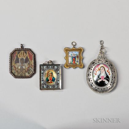 Four Russian Painted Pendants