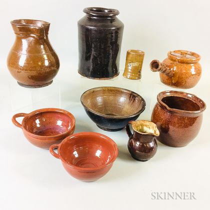 Nine Pieces of Redware Pottery