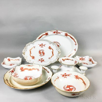 Eight Pieces of Meissen Sepia Dragon and Bird Porcelain