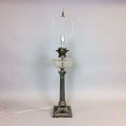Silver-plate and Colorless Glass Columnar Fluid Lamp