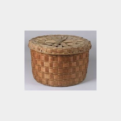 Large Northeast Woven Splint Lidded Basket