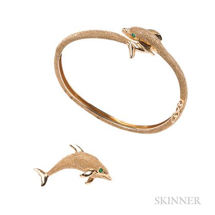 14kt Gold Dolphin Pin and Bracelet