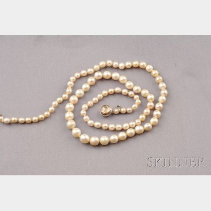 Antique Natural Pearl and Diamond Necklace