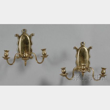 Pair of Brass Three-arm Wall Sconces