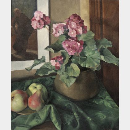 Gertrude Martin Tonsberg (American, 1902-1973) Still Life with Primroses and Pears