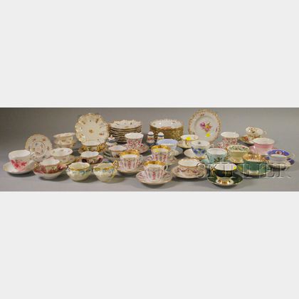 Collection of European Decorated Porcelain Cups and Saucers with Assorted Tableware