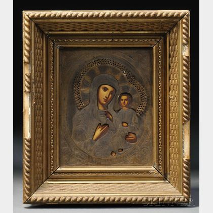Icon Depicting the Mother of God and the Christ Child with Brass Riza