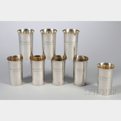 Set of Eight Watson World War I-related Sterling Silver Beakers
