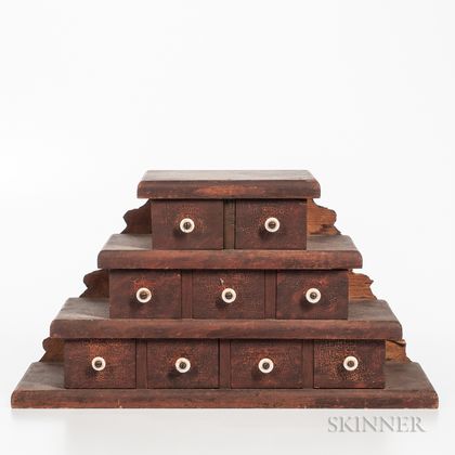 Stepped Wood Case of Nine Drawers
