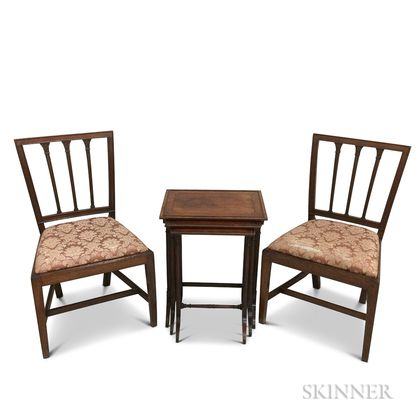 Pair of Federal Mahogany Side Chairs and a Set of Three Nesting Tables. Estimate $250-350