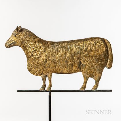 Molded and Gilt Sheet Copper and Cast Zinc Sheep Weathervane
