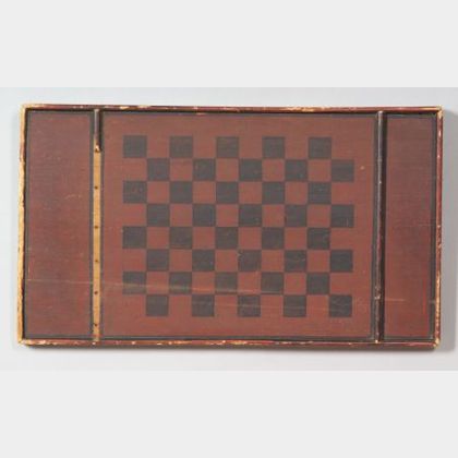 Red and Black-painted Wooden Checkerboard