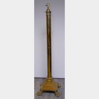 Empire-style Brass Columnar Floor Lamp with Paw Feet