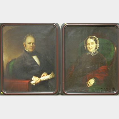 Pair of Framed Oil on Canvas Portraits Attributed to Nelson Cook (American, 1808-1892)