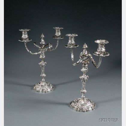 Impressive Pair of George III Silver Convertible Two-light Candelabra