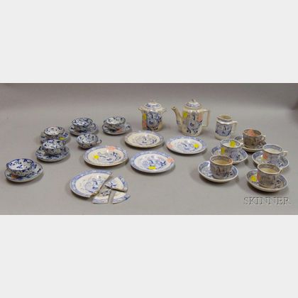 Seventeen-piece Childs English Blue and White Transfer May Pattern Partial Tea Set and an Eleven-piece Japanese Blue and White Transfe 