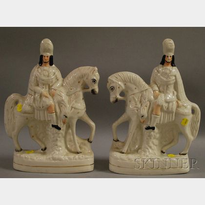 Two Large Staffordshire Horse and Rider Figures