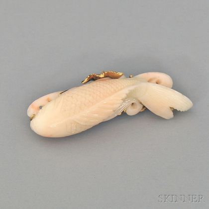 Carved Coral Fish Brooch