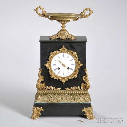French Black Slate and Gilt Mantel Clock