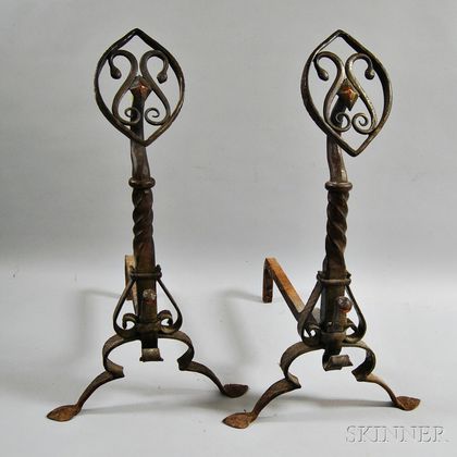 Cahill Egyptian Revival Wrought Iron Andirons