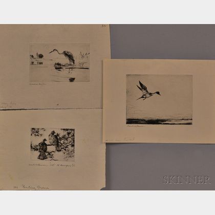 Frank Weston Benson (American, 1862-1951) Three Images of Waders and Fowl: Heron Fishing