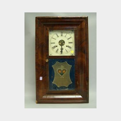 William S. Johnson Mahogany Veneer Ogee and Reverse-Painted Mantel Clock. 