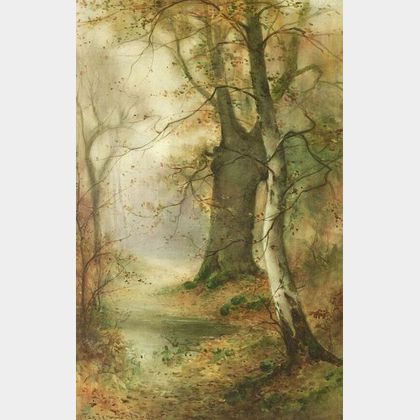 Thomas Taylor Ireland (British, ac. 1800-1927) Lot of Two Autumn Landscapes: The Birch Tree