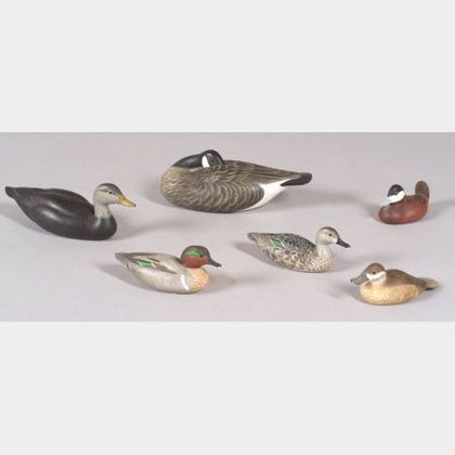 Six Carved and Painted Miniature Water Fowl Decoys