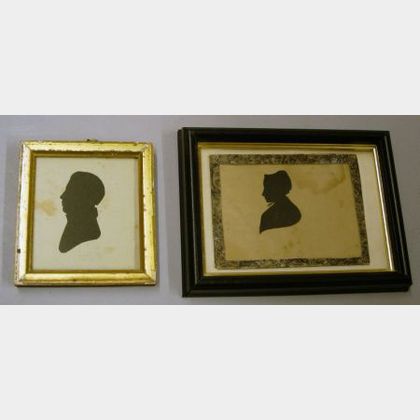Two Framed Hollow-cut Silhouettes of a Gentleman and a Lady Wearing a Bonnet