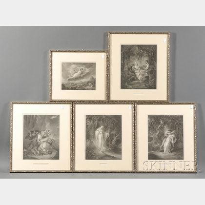 After William Hamilton (British, 1751-1801) Five Works: The Wolves Descending from the Alps, C... 