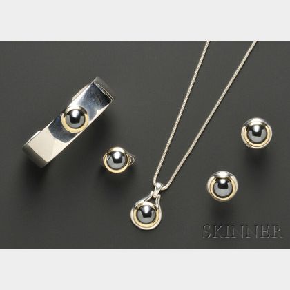 Tiffany & Co. Sterling Silver, 18kt Gold, and Hematite Suite