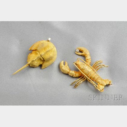 Two 18kt Gold Figural Brooches